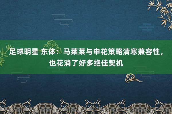 足球明星 东体：马莱莱与申花策略清寒兼容性，也花消了好多绝佳契机